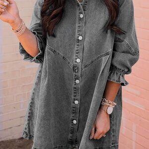 Smocked 3/4 sleeve jean denim dress